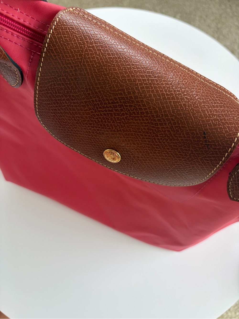 Salmon / Coral Pink Colored Large Longchamp Bag - Picture 2 of 7